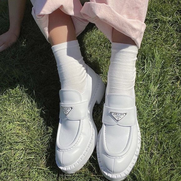 NIB$1200 Prada Spazzolato Triangle Logo Platform Leather Slip-On Loafers 39 - Picture 5 of 13